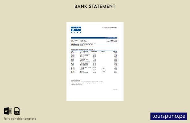 listo para imprimir plantilla de Excel de extracto bancario de Ucrania Ukreximba